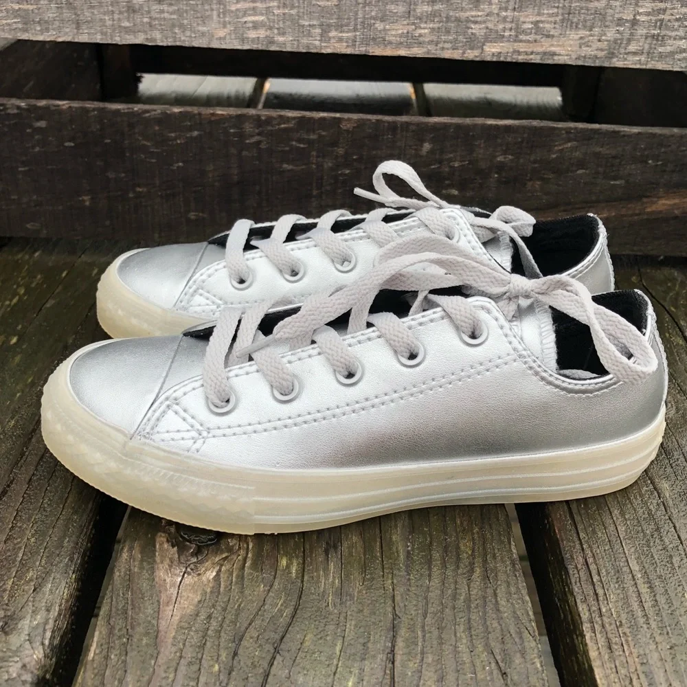 - Converse Sz 2 Silver Metallic All-Star Sneakers! NEW!